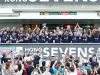 Scotland players celebrate the Challenge Trophy Final win over Japan on day three of the Cathay Pacific/ HSBC Hong Kong Sevens in Hong Kong on 7 April 2019. Photo credit: Mike Lee - KLC fotos for World Rugby