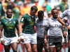 South Africa's Ruhan Nel and Fiji's Jerry Tuwai share a hug after the game on day two of the HSBC Cape Town Sevens 2019 men's competition on 14 December, 2019. Photo credit: Mike Lee - KLC fotos for World Rugby