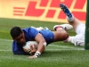 France's Remi Siega slides in a try against England on day two of the HSBC Cape Town Sevens 2019 men's competition on 14 December, 2019. Photo credit: Mike Lee - KLC fotos for World Rugby