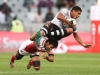 Japan's Kazuma Nakagawa tackles against Fiji's Meli Derenalagi on day two of the HSBC Cape Town Sevens 2019 men's competition on 14 December, 2019. Photo credit: Mike Lee - KLC fotos for World Rugby