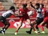 China's Chen Keyi looks for support against the Fiji defense on day one of the HSBC New Zealand Sevens 2020 women's competition at FMG Stadium Waikato on 25 January, 2020 in Hamilton, New Zealand. Photo credit: Mike Lee - KLC fotos for World Rugby