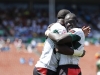 Kenya's Willy Ambaka and Alvin Otieno celebrate a try against South Africa on day two of the HSBC New Zealand Sevens 2020 men's competition at FMG Stadium Waikato on 26 January, 2020 in Hamilton, New Zealand. Photo credit: Mike Lee - KLC fotos for World Rugby