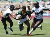South Africa's Angelo Davids attacks against the Kenya defense on day two of the HSBC New Zealand Sevens 2020 men's competition at FMG Stadium Waikato on 26 January, 2020 in Hamilton, New Zealand. Photo credit: Mike Lee - KLC fotos for World Rugby