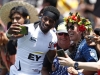 USA's Carlin Isles takes a selfie with fans after the match abasing Wales on day two of the HSBC New Zealand Sevens 2020 men's competition at FMG Stadium Waikato on 26 January, 2020 in Hamilton, New Zealand. Photo credit: Mike Lee - KLC fotos for World Rugby